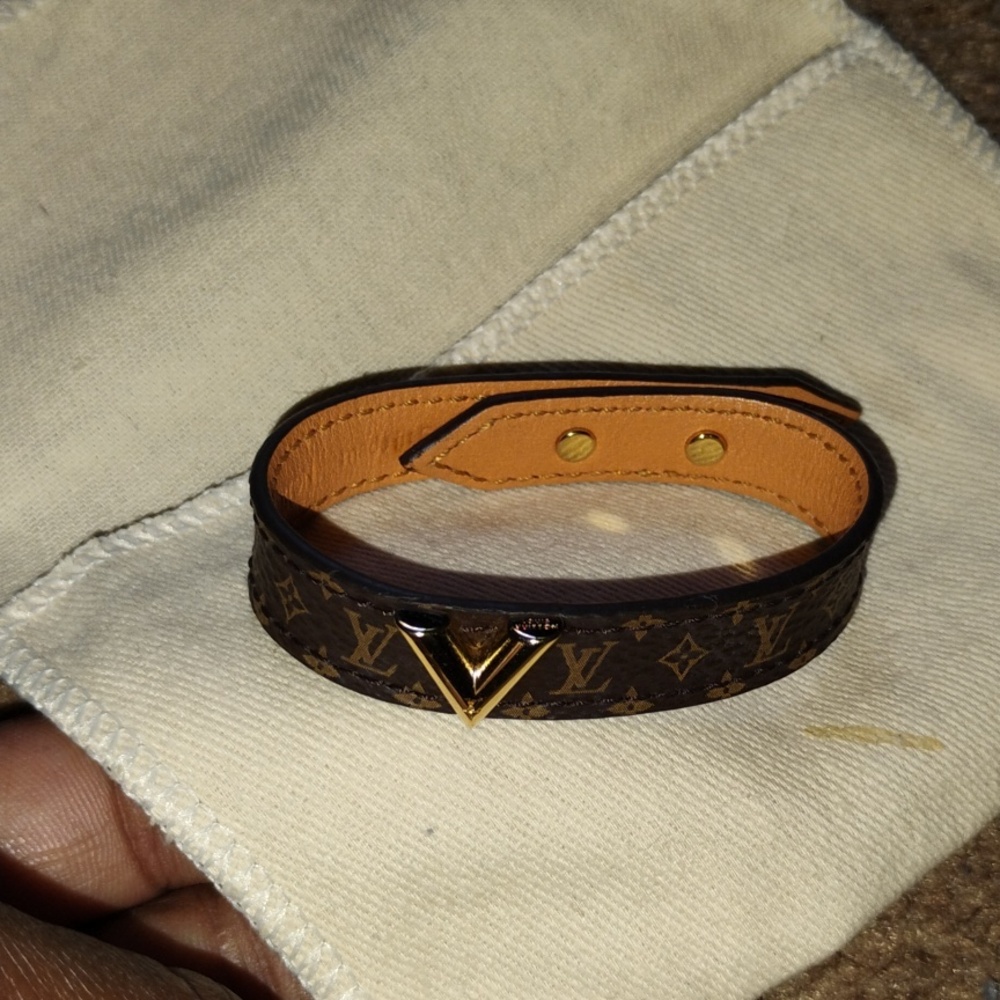 Louis Vuitton Monogram Leather Bracelet with Gold Accent - Picture 1 of 13